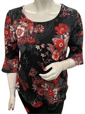 mandee Black Tunic with Red Floral Print Size XL